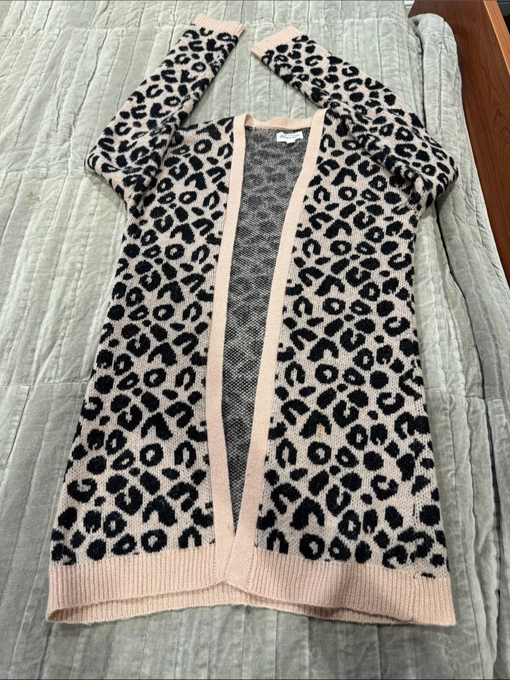 Ten sixty Sherman Women's Pink Leopard Open-Front Cardigan Sweater size xl